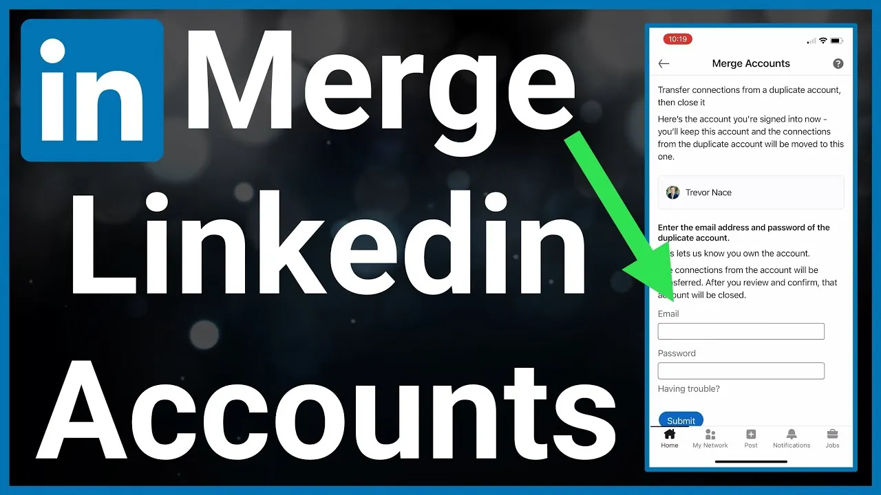 Hands typing on a laptop to export data for merging LinkedIn accounts.