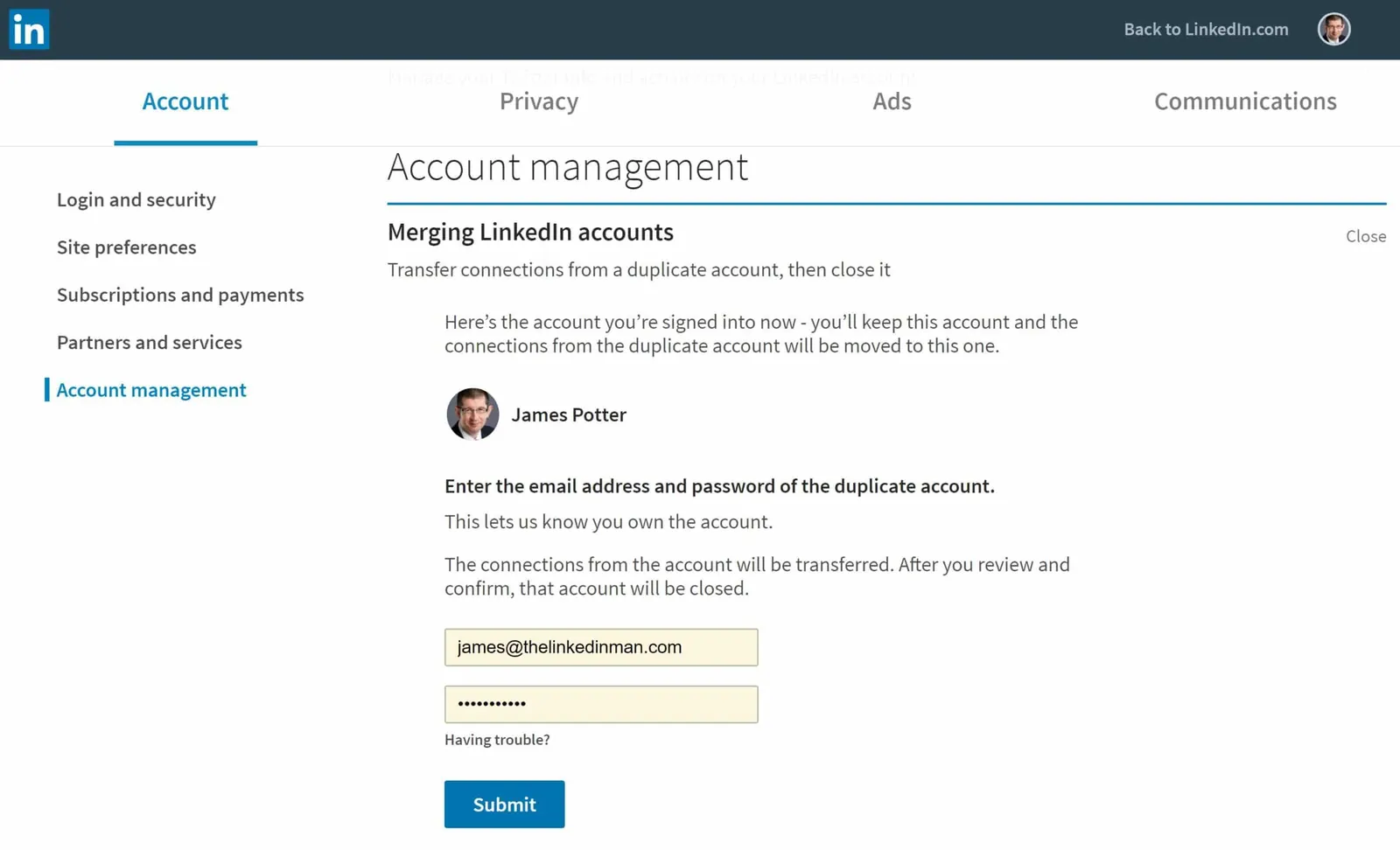 Optimizing a single professional LinkedIn profile to maintain a strong personal brand.